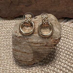 Gold Tone Hoop Earrings with Hammered Texture